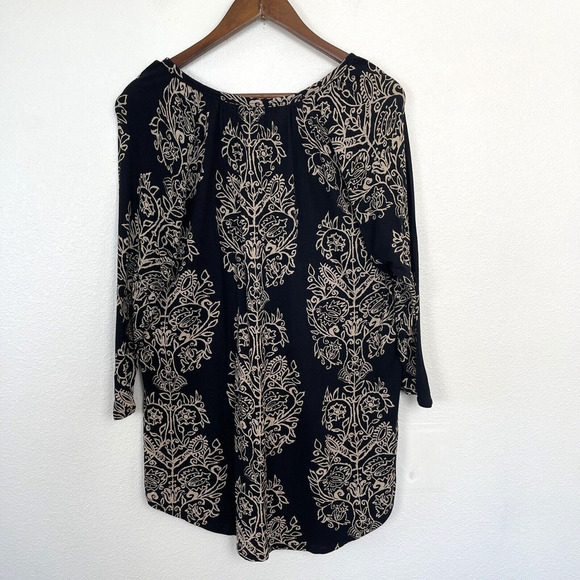 Lucky Brand Peasant Blouse Womens Plus Size 1X Black Floral Boho Western - Picture 3 of 7